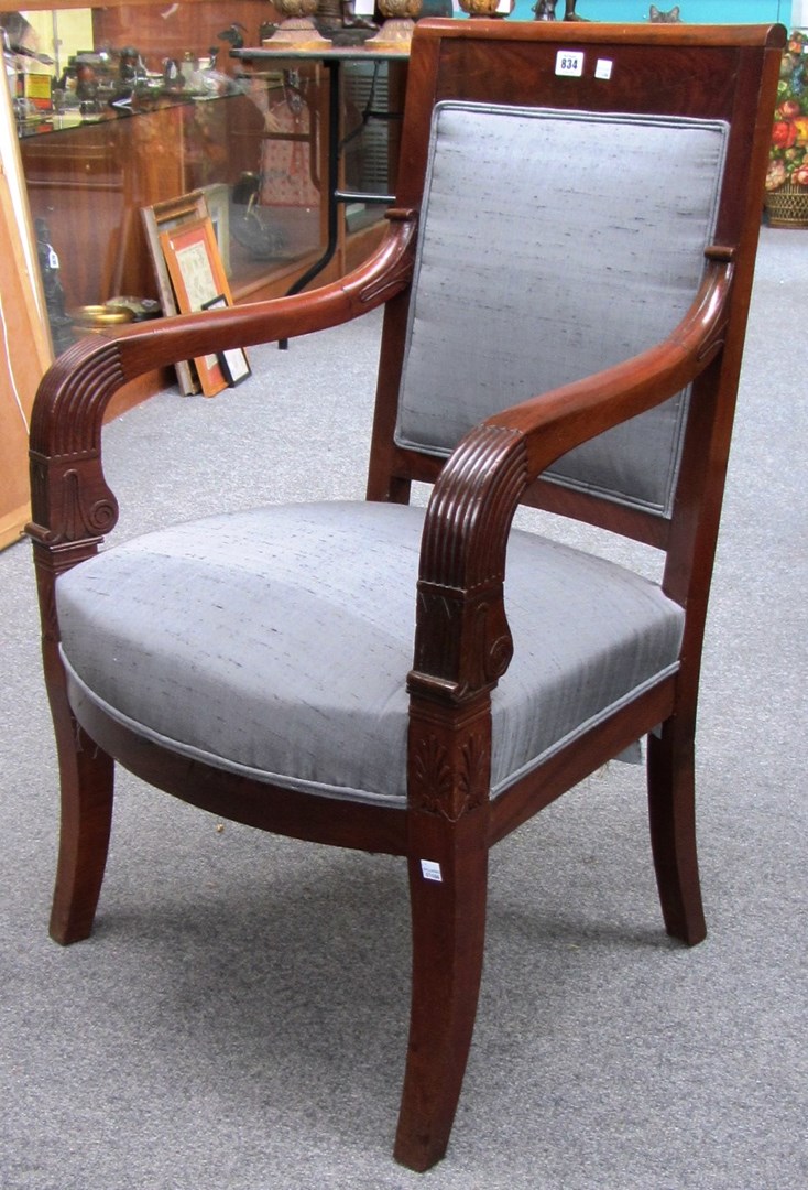 Appraisal: A pair of mid th century French mahogany framed fauteuils