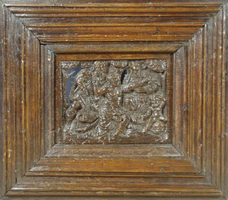 Appraisal: An oak plaque of 'Suzannah and the Elders' Probably th