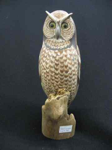 Appraisal: Crossman Carved Painted Wooden Owl Figurine '' excellent glass eyes