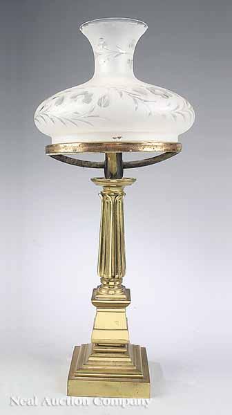 Appraisal: An American Classical Polished and Gilded Brass Sinumbra Lamp c