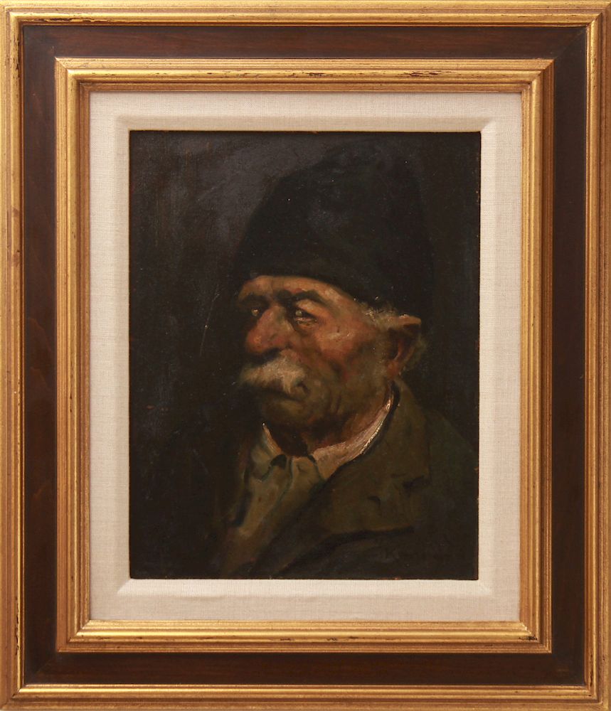 Appraisal: Illegibly Signed Portrait of Old Man Oil on Board Illegibly