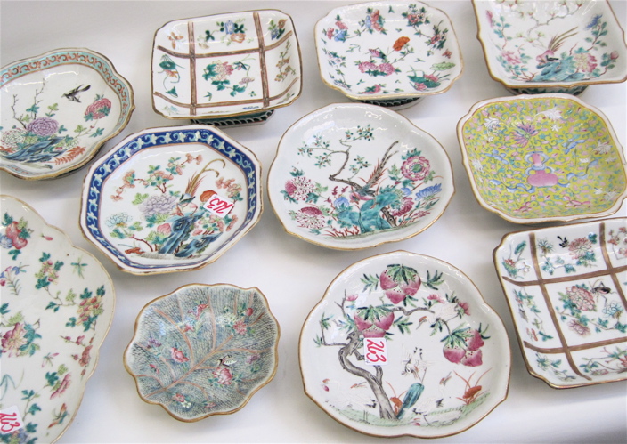 Appraisal: FOURTEEN CHINESE HAND ENAMELED PORCELAIN DISHES in a variety of