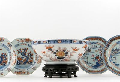 Appraisal: An Imari bowl typically decorated with flowers and foliage two