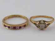 Appraisal: Two carat gold rings one set with rubies and diamonds