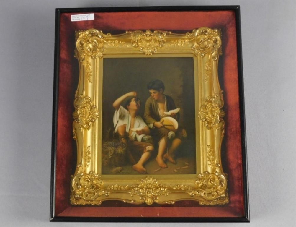 Appraisal: KPM SHADOWBOX FRAMED PLAQUE DEPICTING YOUNG BOYSeating fruit late th