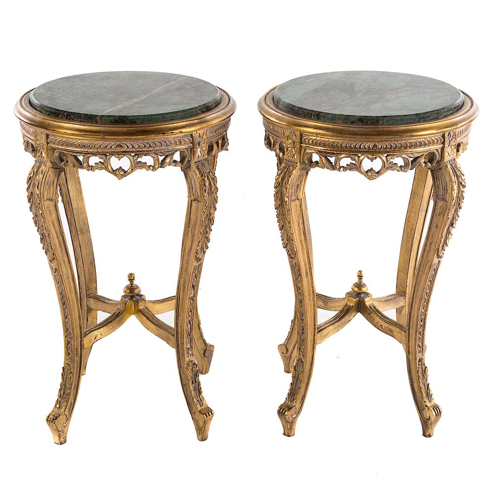 Appraisal: Pr Louis XV Style Giltwood Marble Plant Stands th century