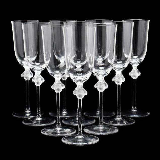 Appraisal: LALIQUE CRYSTAL ROXANE CHAMPAGNE STEMS France clear fluted crystal glasses