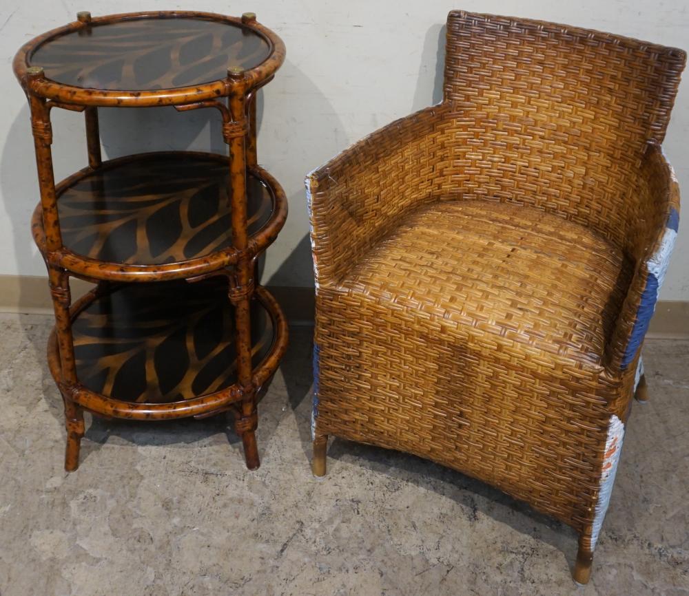 Appraisal: Contemporary Faux Wicker and Burlwood Tiered Side Table and a