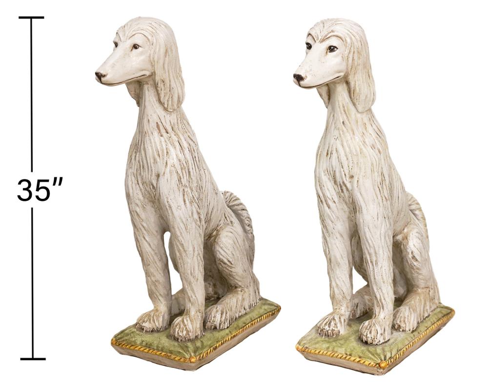 Appraisal: PR ITALIAN TERRACOTTA WHITE AFGHAN HOUND STATUESPair of large Italian