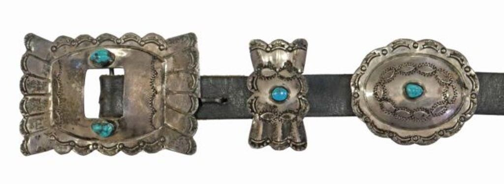 Appraisal: Native American silver content unknown concho belt probably Navajo having