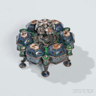 Appraisal: Indian Silver and Enamel Spice Box probably Rajasthan mid to