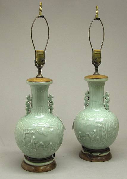 Appraisal: A pair of Asian porcelain celadon glazed vases now as