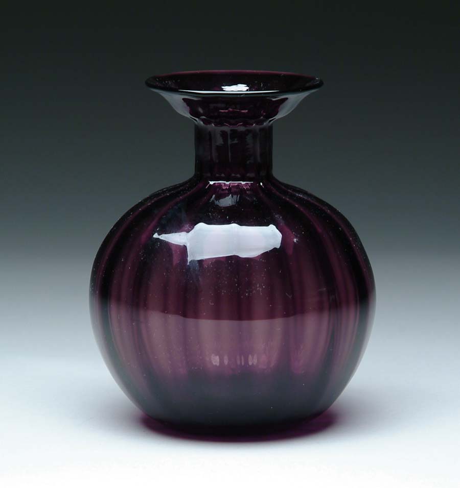 Appraisal: DURAND VASE Rich amethyst vase has bulbous ribbed body with