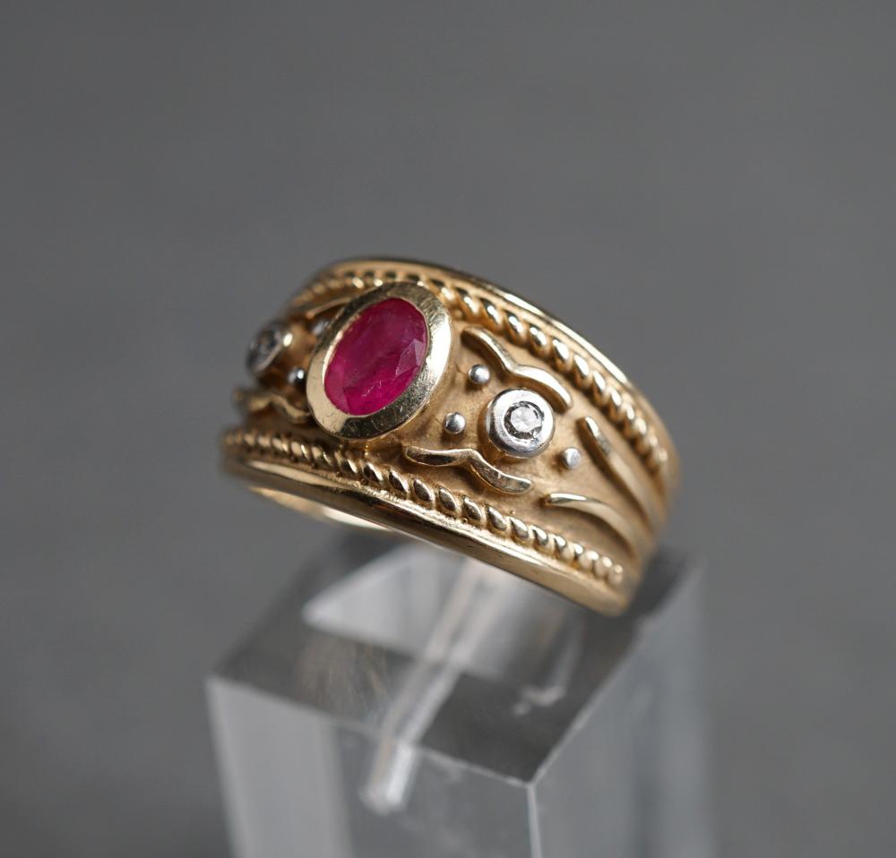 Appraisal: -KARAT YELLOW-GOLD RUBELLITE TOURMALINE AND DIAMOND RING GROSS DWT SIZE