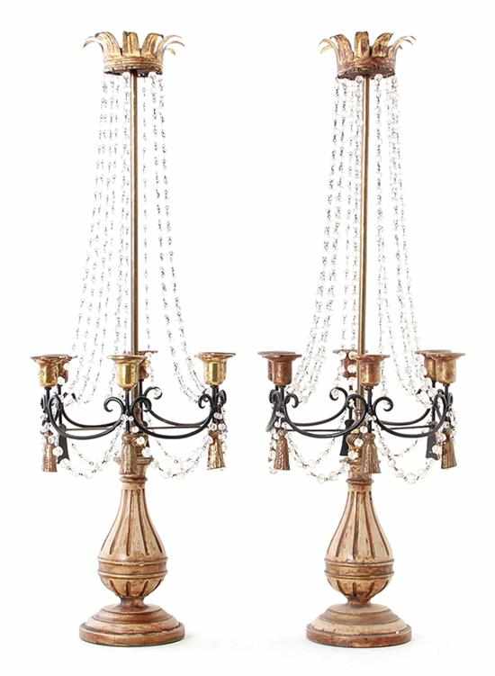 Appraisal: Pair Italian carved giltwood six-light candelabra early th century crown