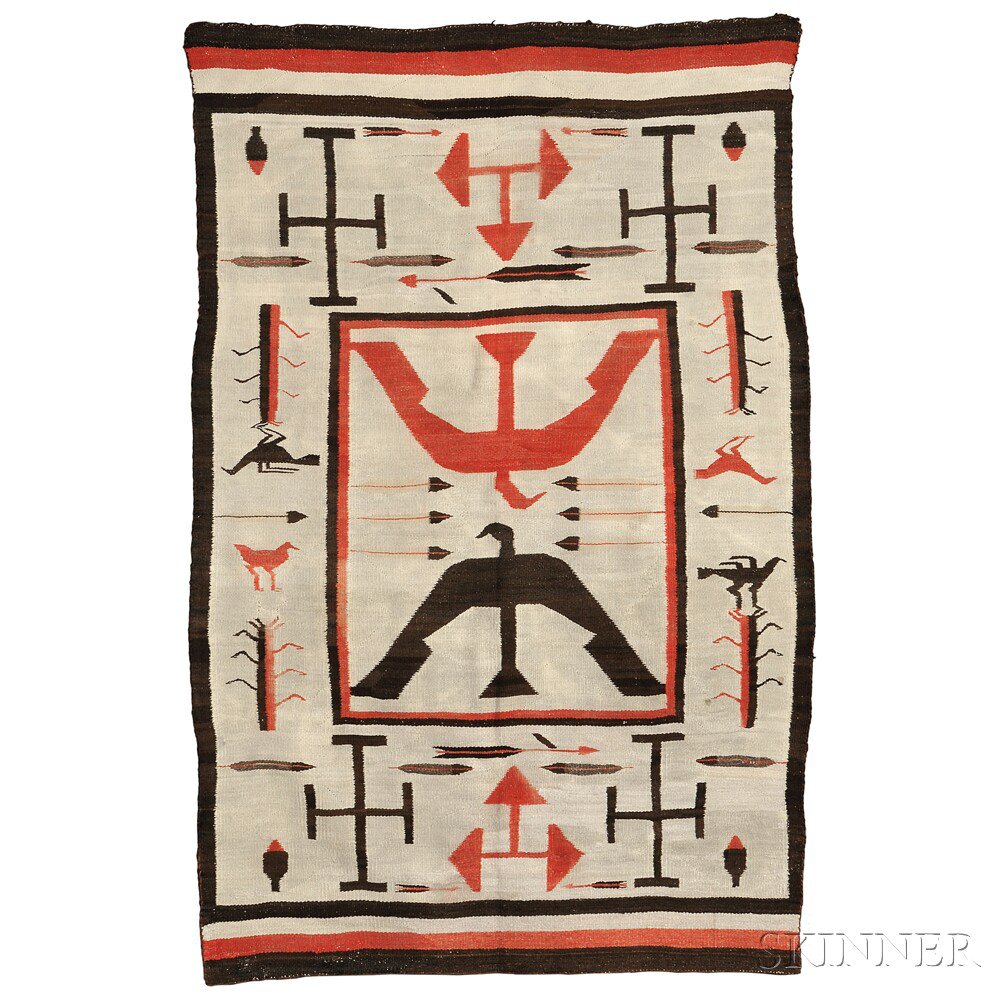 Appraisal: Navajo Pictorial Rug woven with natural and synthetic dyed homespun