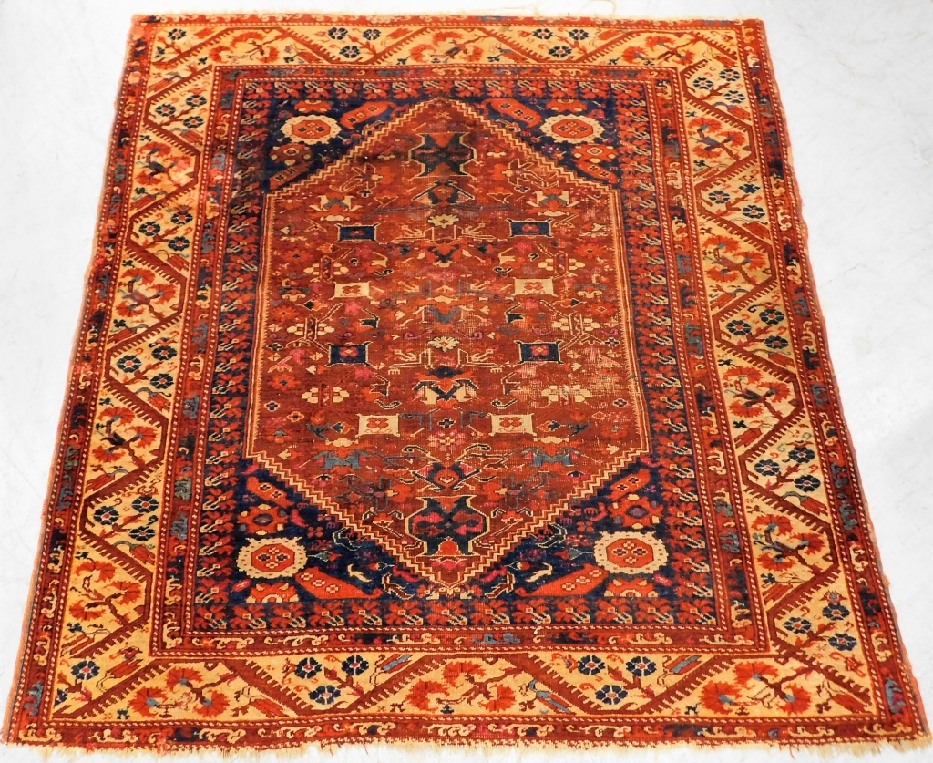 Appraisal: ORIENTAL RED FLORAL NEAR SQUARE RUG Middle East th CenturyGeometric