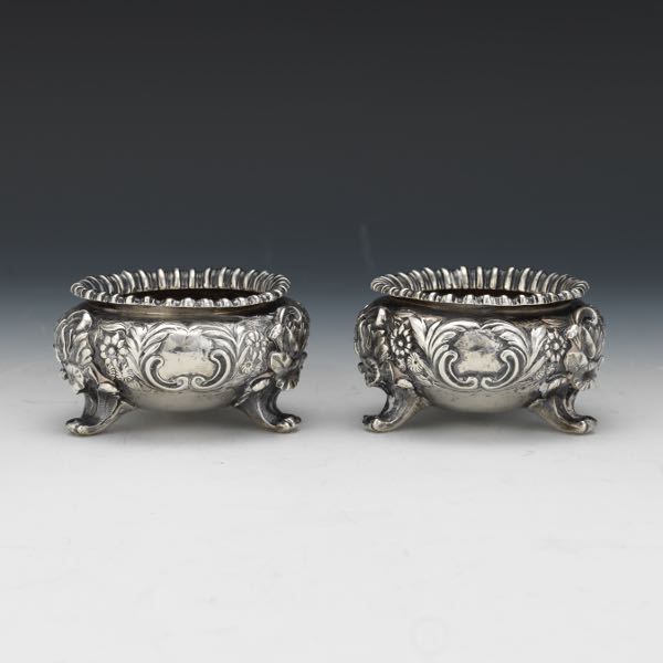 Appraisal: PAIR OF GEORGE IV STERLING SILVER INDIVIDUAL SALT CELLARS BY