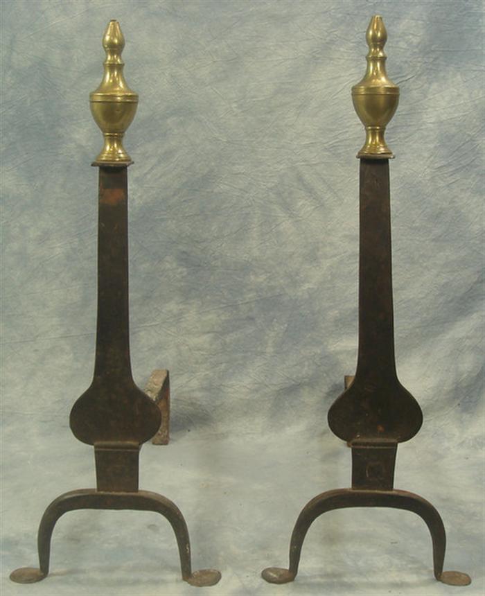 Appraisal: Pr iron brass knife blade andirons penny feet h Estimate