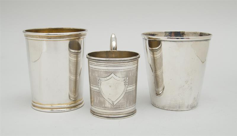 Appraisal: TWO AMERICAN SILVER JULEP CUPS AND AN AMERICAN COIN SILVER