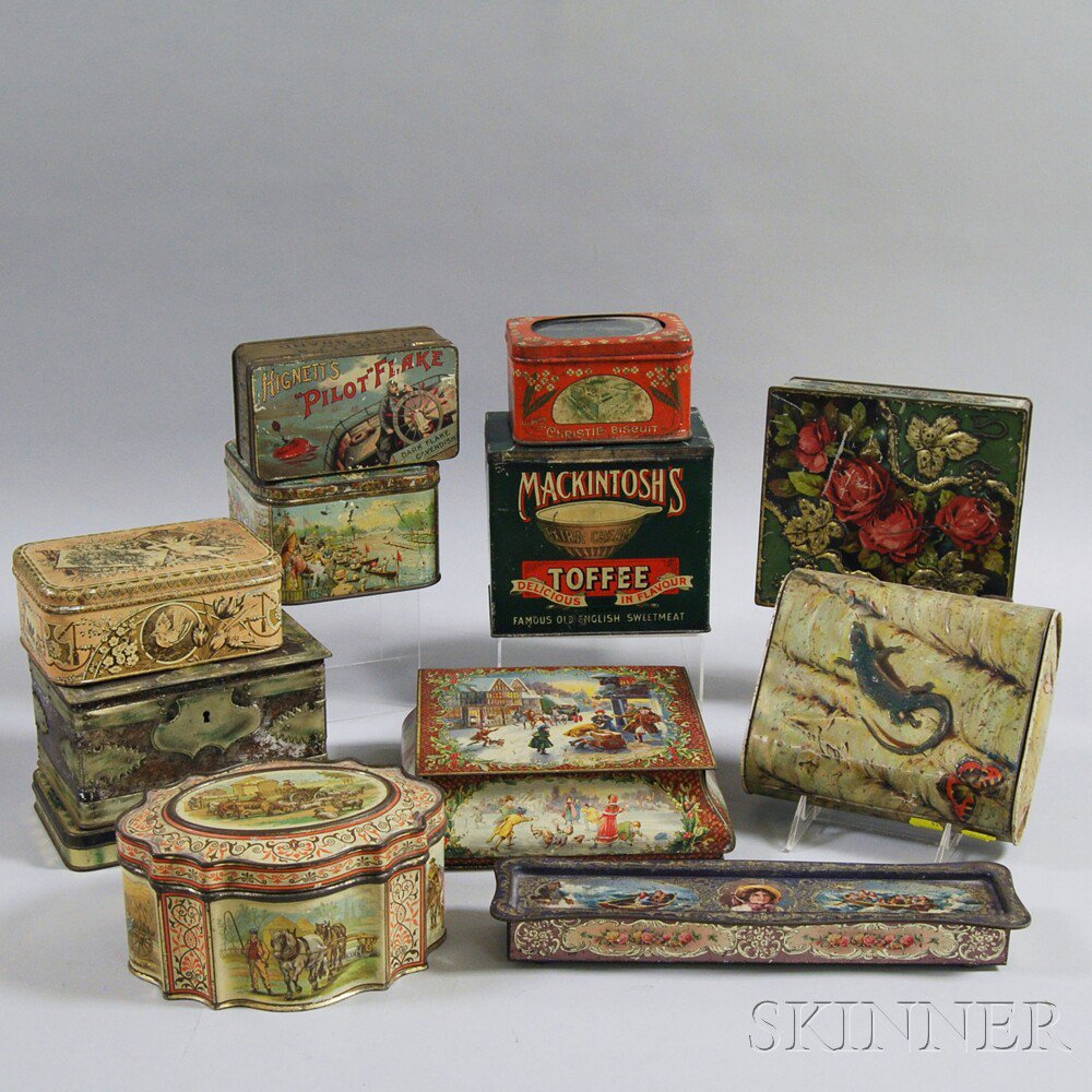 Appraisal: Twelve Advertising Tins including a George Bassett Co grained tin