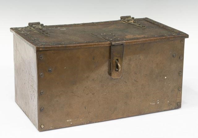 Appraisal: Patinated copper strong box early th c hinged top opening