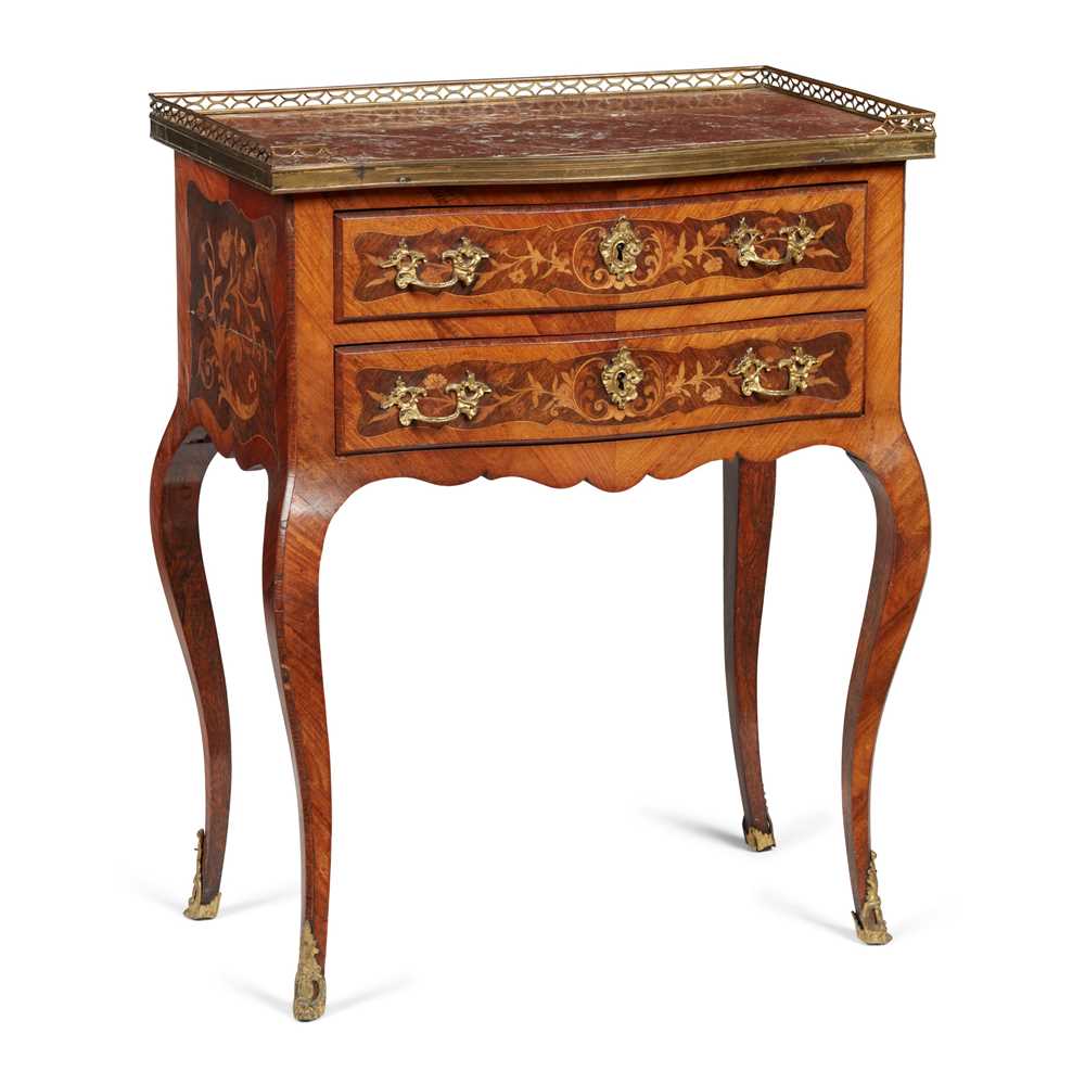 Appraisal: Y FRENCH MARBLE TOPPED ROSEWOOD FLORAL MARQUETRY COMMODE LATE TH