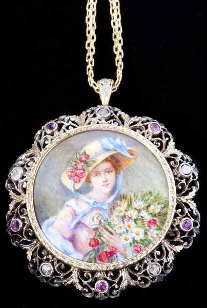 Appraisal: Gold and Gem Set Portrait Brooch Pendantthe brooch pendant set