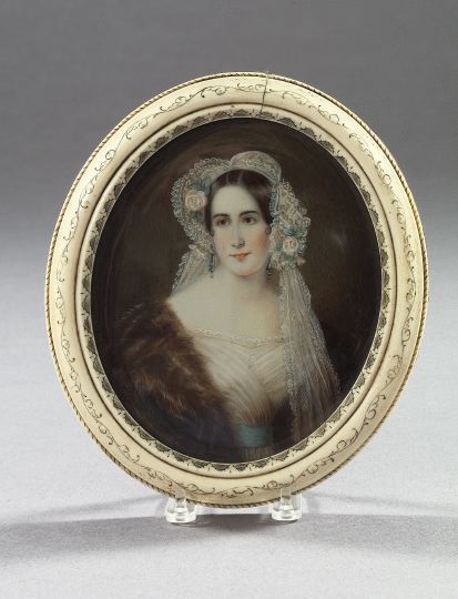 Appraisal: Attractive Large French Ivory Oval Portrait Miniature of a Louis-Philippe