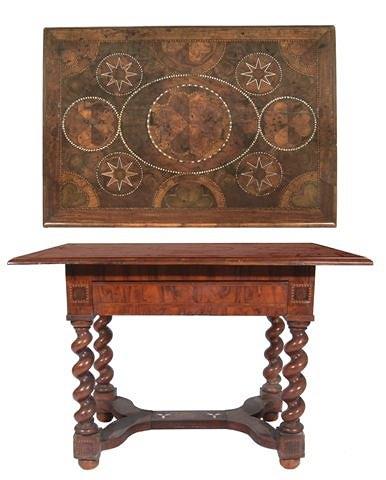 Appraisal: A WILLIAM AND MARY OYSTER VENEERED MARQUETRY CENTRE TABLE with