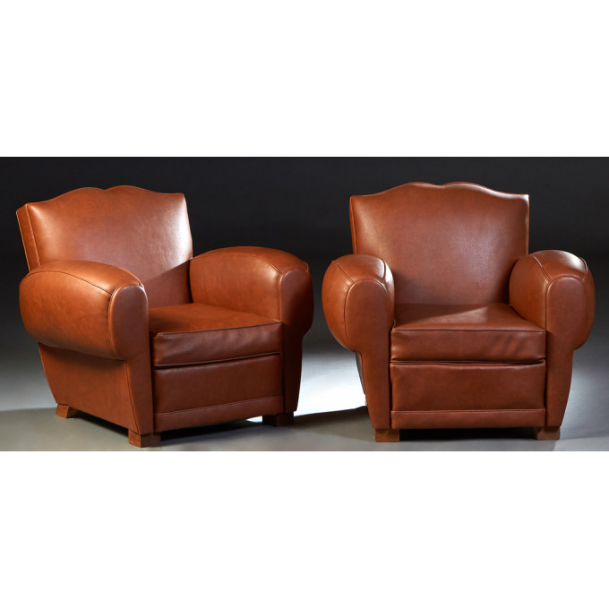 Appraisal: Pair of French Art Deco Brown Faux Leather Club Chairs