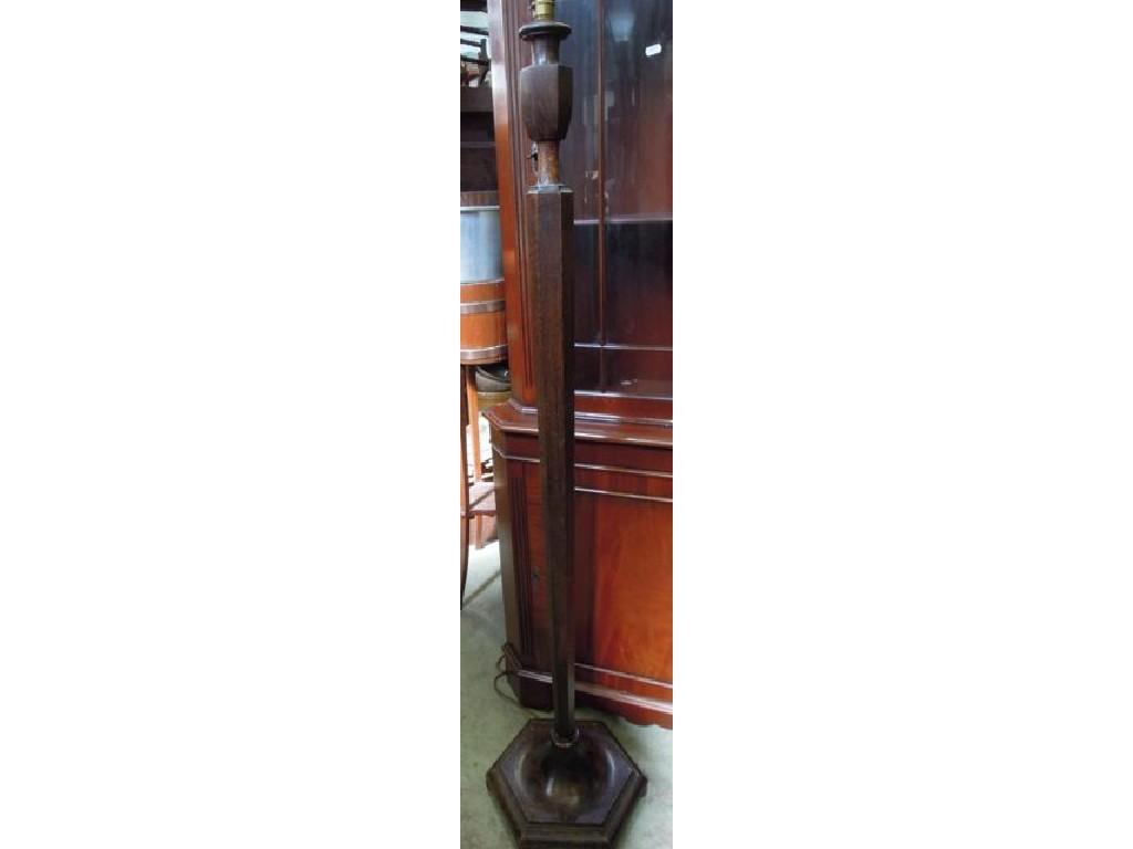 Appraisal: A 's oak standard lamp with hexagonal tapered column and