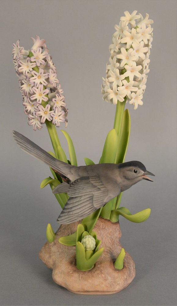 Appraisal: Boehm Catbird with hyacinths porcelain sculpture ht Boehm Catbird with