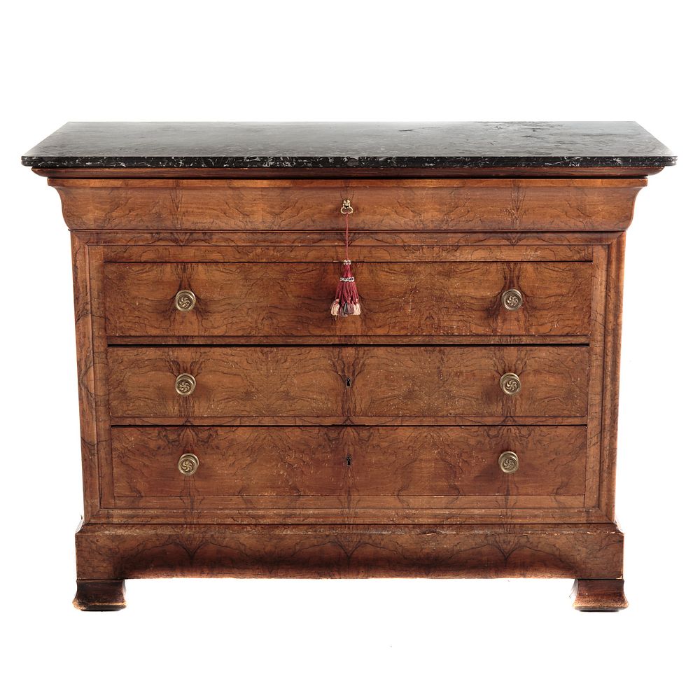 Appraisal: Biedermeier Walnut Marble Top Commode th Century with four graduated