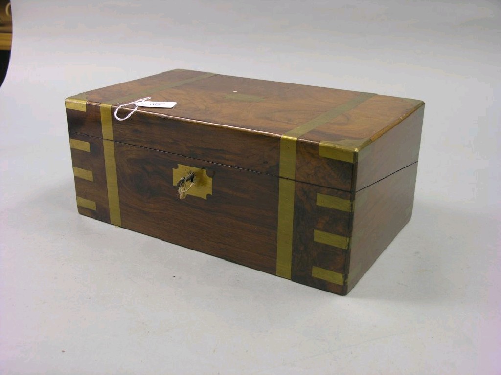 Appraisal: A Victorian brass-mounted walnut writing box enclosed slope and typical