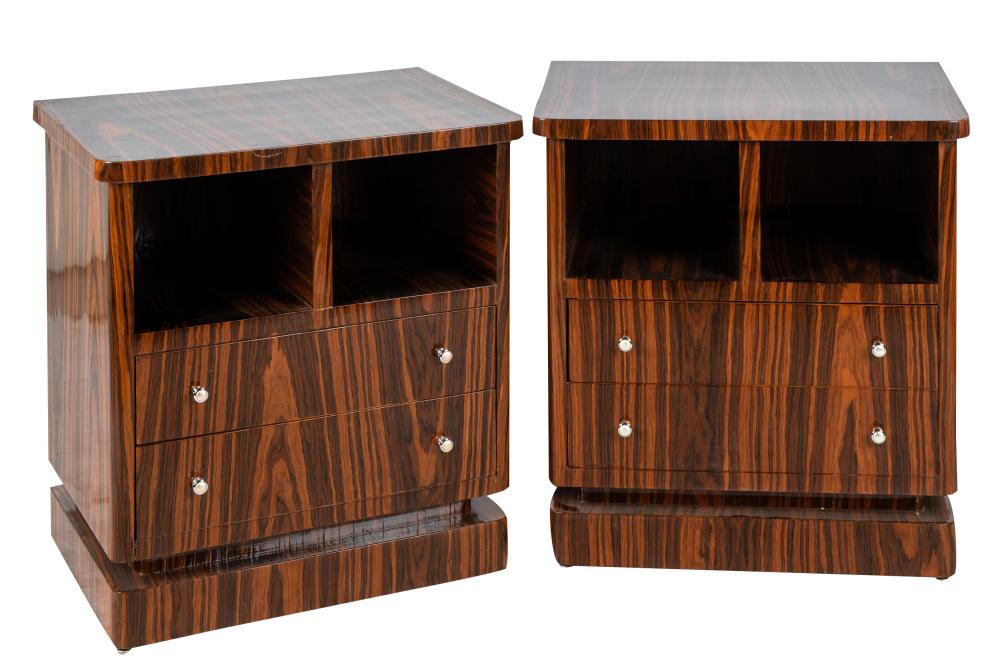 Appraisal: PAIR OF ART DECO STYLE NIGHTSTANDSMacassar ebony each with a