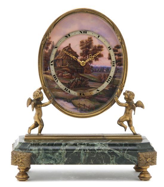 Appraisal: A French Bronze and Painted Desk Clock the dial with