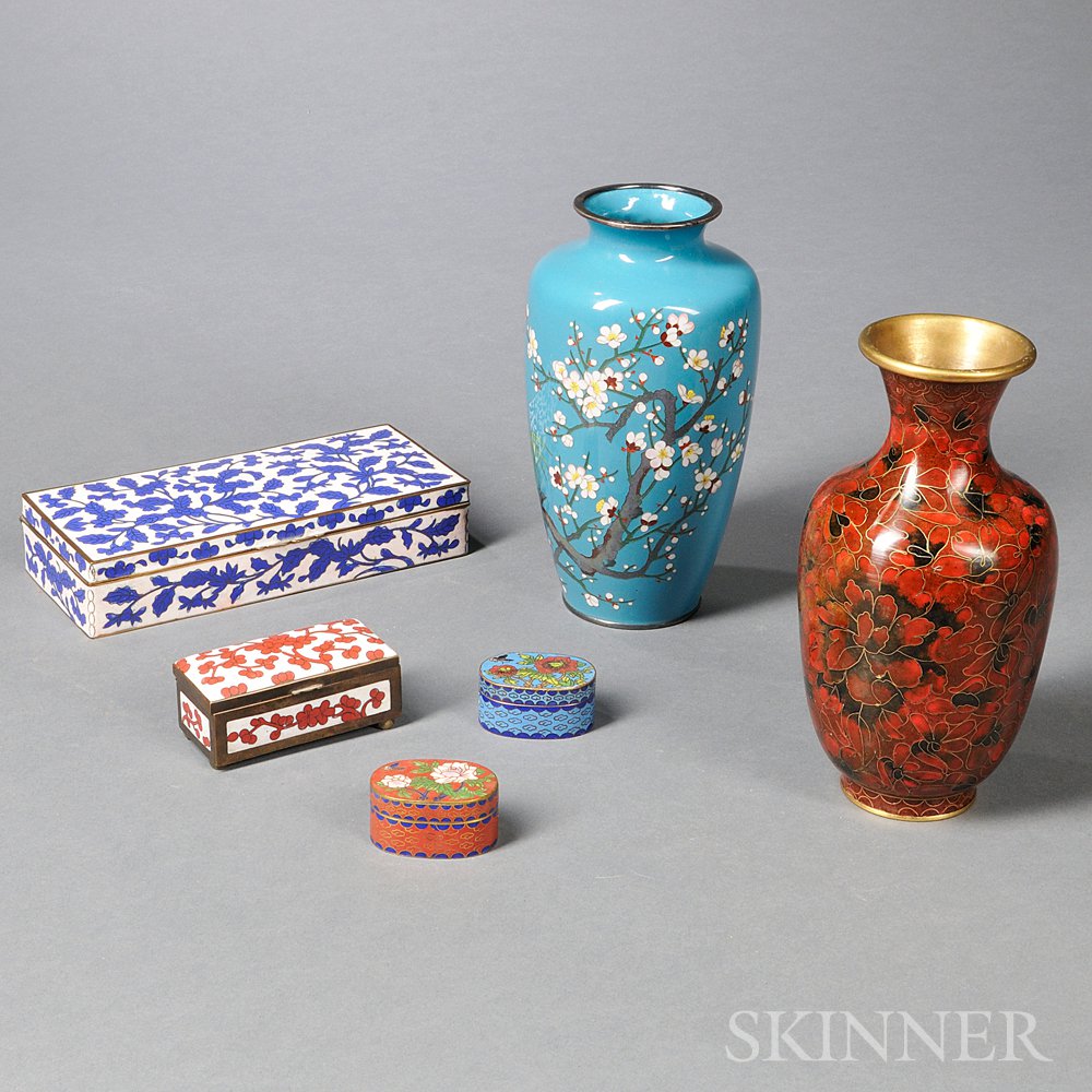 Appraisal: Group of Cloisonne Boxes and Vases China and Japan th