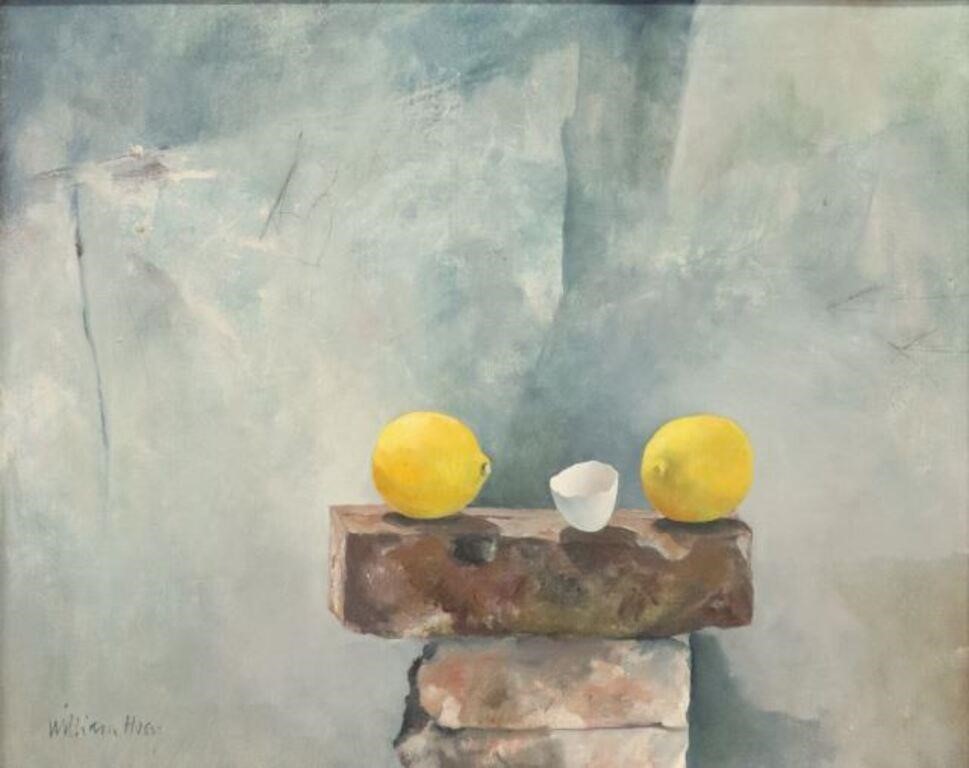 Appraisal: Framed oil on canvas painting Two Lemons on Brick signed