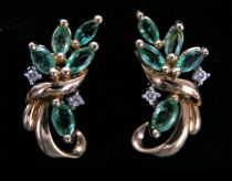 Appraisal: Ladies Diamond Emerald Earrings Set into K yellow gold apprx