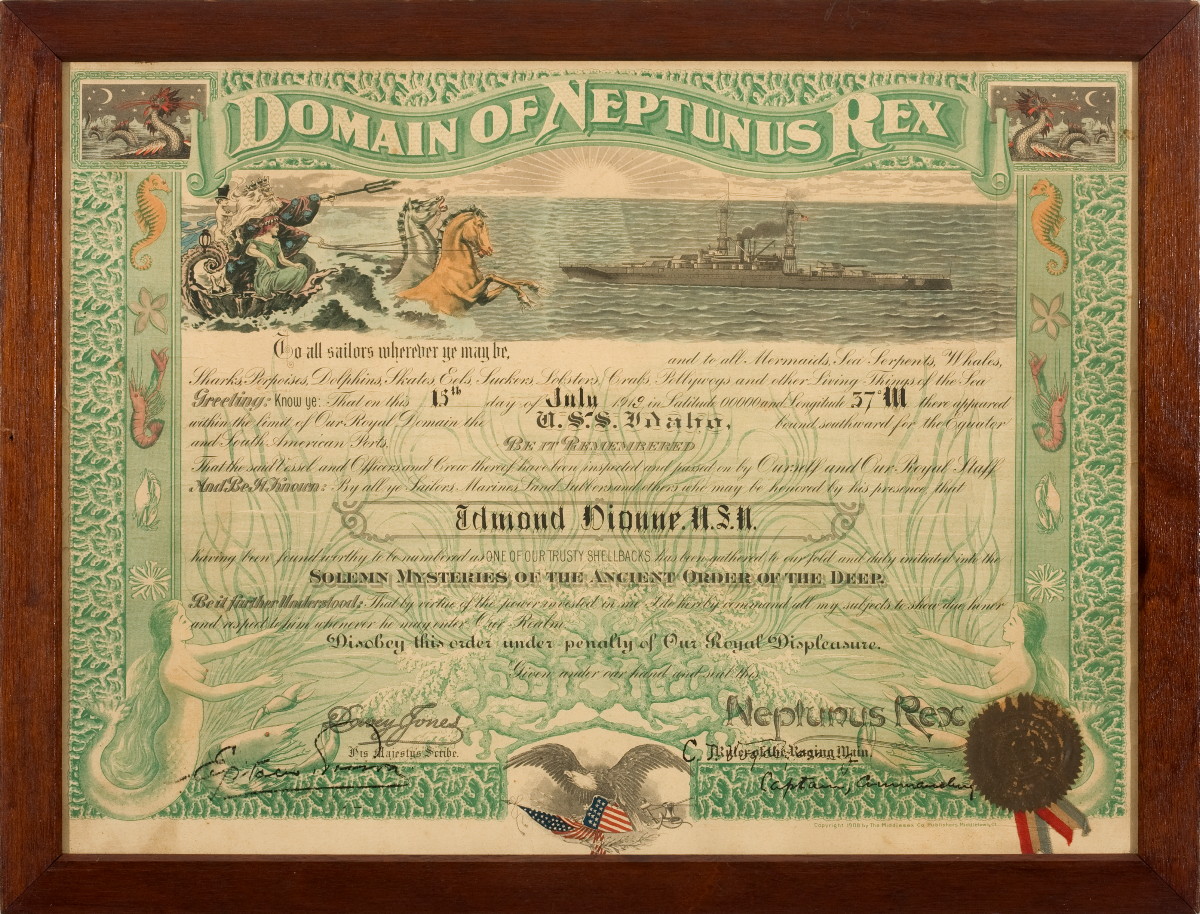 Appraisal: DOMAIN OF NEPTUNUS REX' CERTIFICATE FOR THE U S S