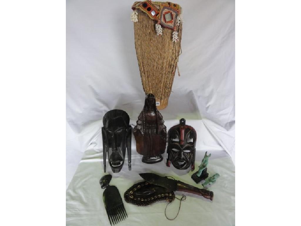 Appraisal: A collection of African masks tribal drum etc