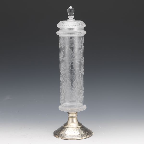 Appraisal: GORHAM STERLING AND GLASS LIDDED VASE FOR GROGAN COMPANY x