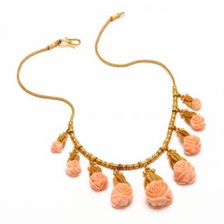 Appraisal: Vintage Gold and Coral Fringe Necklace the gold wheat chain