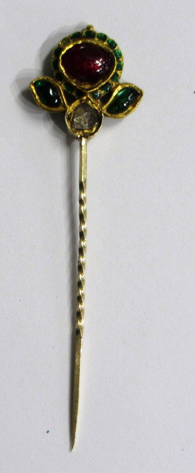 Appraisal: A rose diamond gem set and enameled composite stick pin