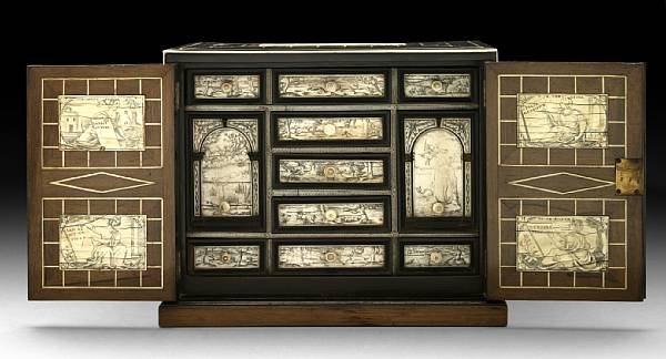 Appraisal: An Italian Baroque style ivory inlaid walnut rosewood and ebonized