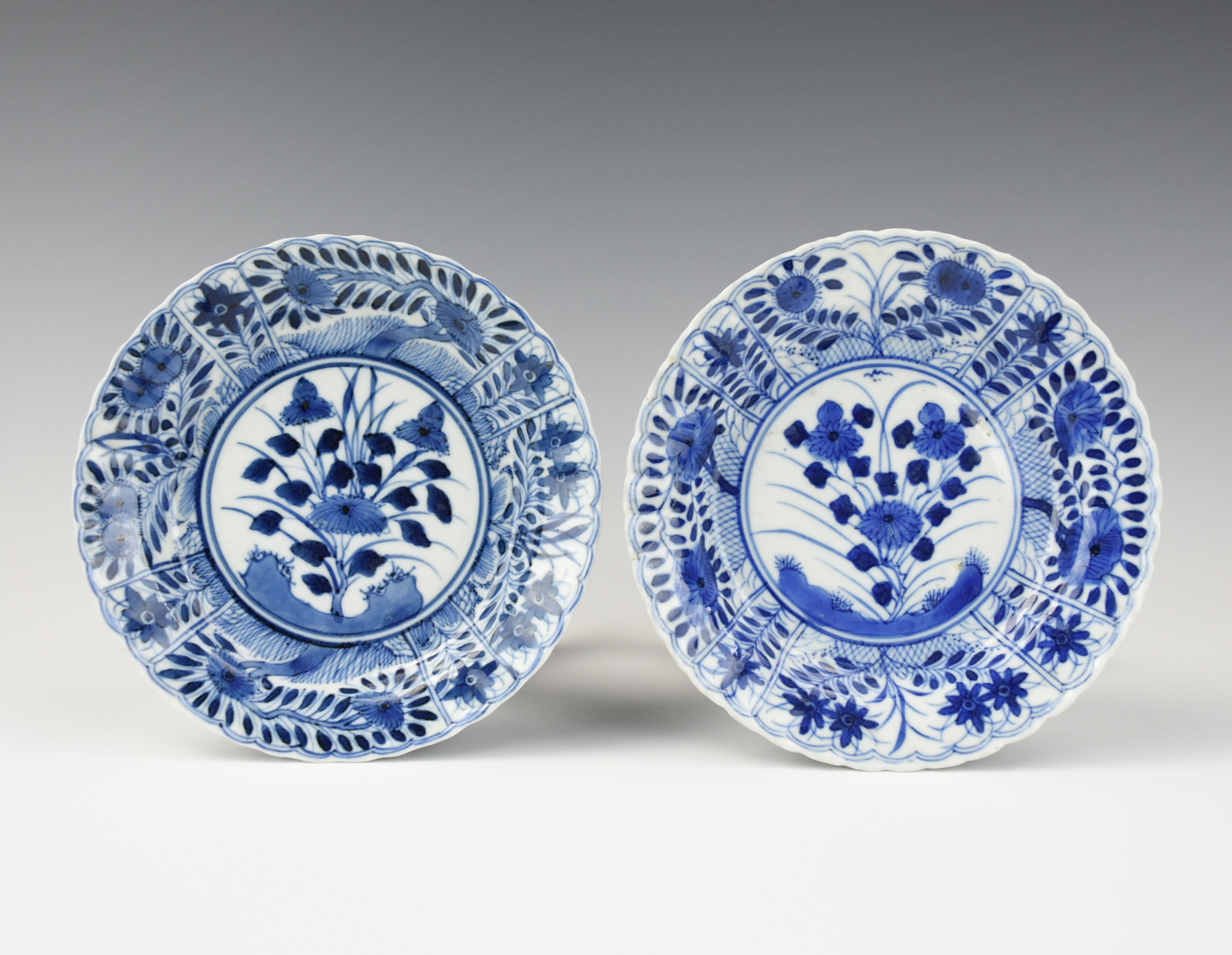 Appraisal: PAIR OF CHINESE BLUE WHITE DISH KANGXI PERIOD Chinese Kangxi