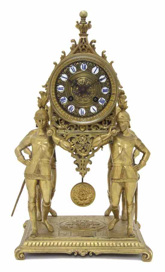 Appraisal: A Gilt Bronze Figural Portico Clock Tiffany Co the segmented