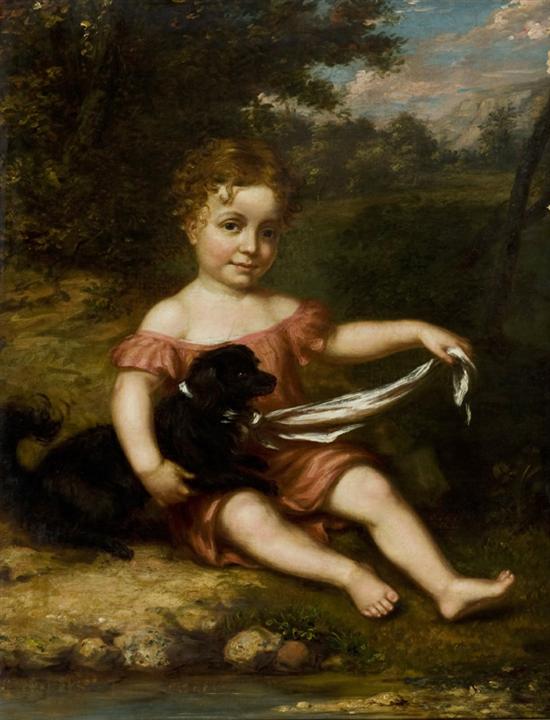 Appraisal: Portrait of a young girl and her dog Early th