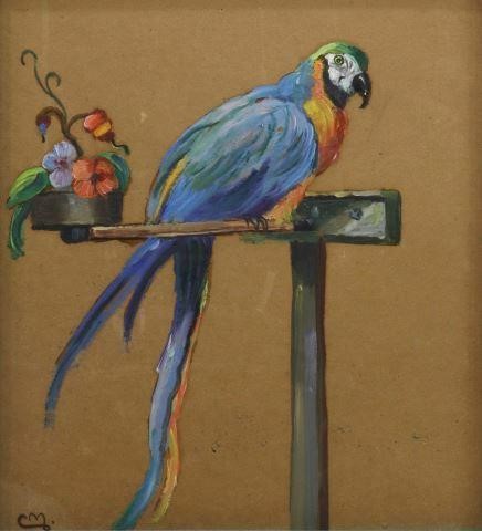 Appraisal: Framed oil on board painting Blue-and-Yellow Macaw initialed lower left